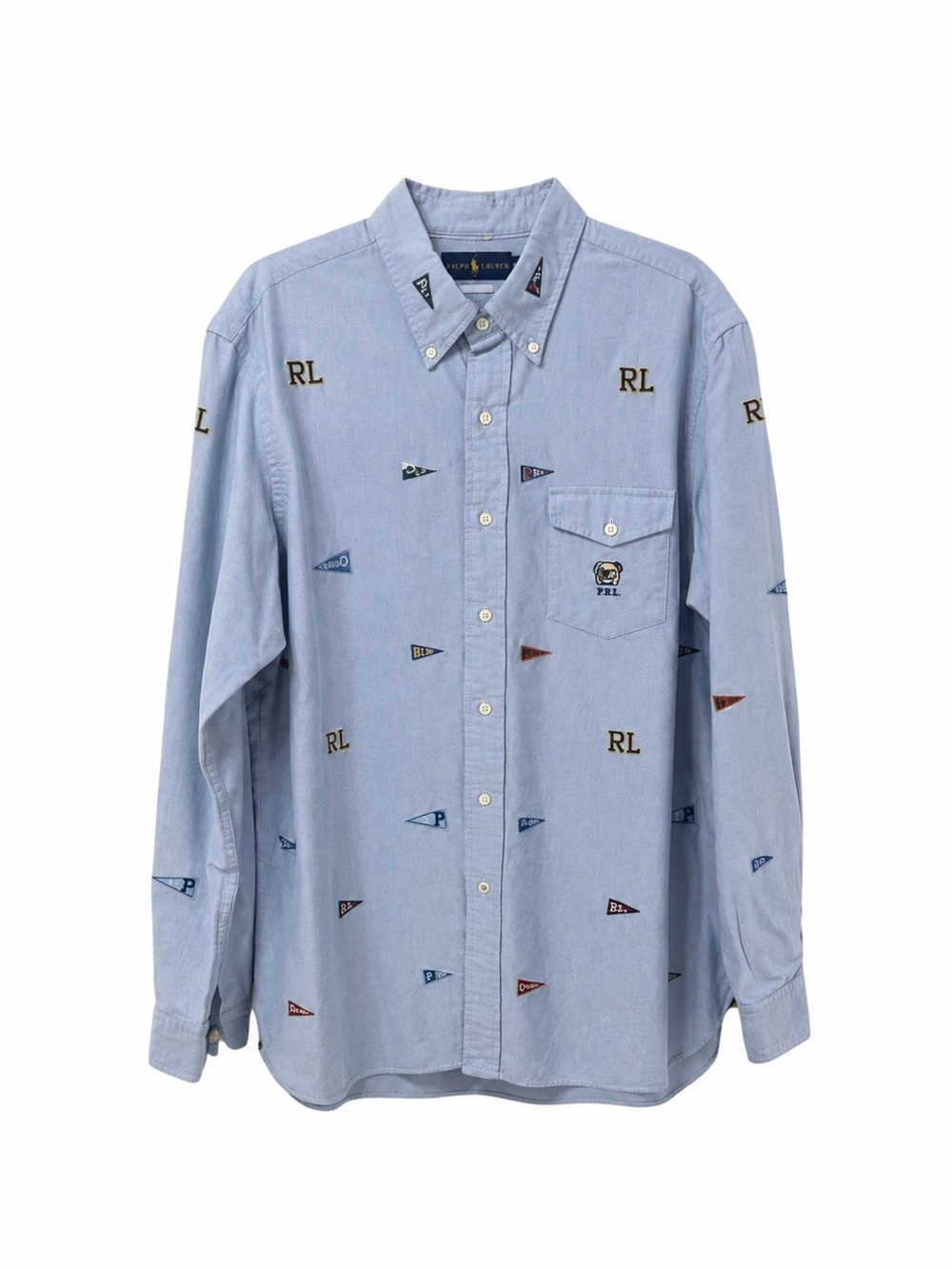 Ralph Lauren Light Blue ButtonDown Oxford Shirt with Embroidered Pennants.Size-L